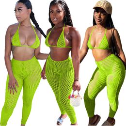 Women's Sexy Beach Swimsuit Mesh Cover Up See Through Two Piece Outfits Clubwear X0709