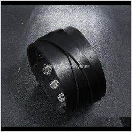 Charm Drop Delivery 2021 Punk Genuine Leather Bracelet For Men Wide Vintage Wrap Bracelets Female Male Trendy Jewelry Acx5Q