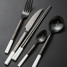 Nordic Black White Steak Knife Spoon Fork Set Western Tableware Creative Stainless Steel Cutlery Chopsticks