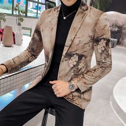 Floral Print Blazer Men Slim Fit Jacket Business Casual blazers mens Long Sleeve Wedding Suit Singer Chaqueta Hombre 210527