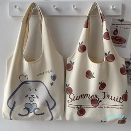 Evening Bags Canvas Tote Shopper Bag For Women 2021 Cartoon Printing Large Woman Cotton Cloth Shoulder Shopping Handbag Eco Beach Travel