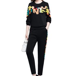 Fashion Casual Suit Female Spring Korean Version Plus Size Loose Shirt Pants Feet Sportswear Two Piece Set Women Club Outfits X0428