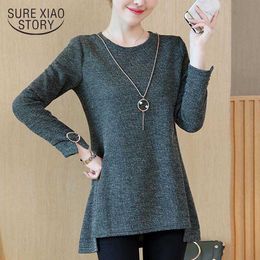 Korean clothes off the shoulder tops for women plus size 4XL-5XL Sequined Solid O-Neck long sleeve ladies tops 3309 50 210527