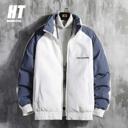 Winter Jacket Men Patchwork Parkas Mens Stand Collar Warm Lightweight Coats Thicken Padded Parka Stripe Windproof Jackets 210603