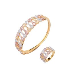 Bangle Luxury Fashion Classic Tricolour Bracelet With Ring Suit Copper Zircon Jewellery Wedding Engagement Party B1089