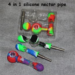 Colourful Smoking Hand Pipe Tobacco Oil Rigs Glass Bongs 4 in 1 silicone nectar pipes with 14mm titanium nail