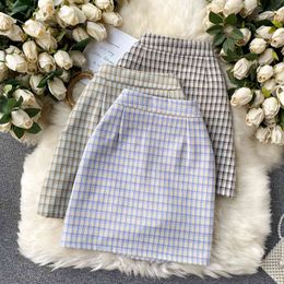 SINGREINY Women Vintage Plaid Skirts Korean Style Chic High Waist A-line Skirts Summer Fashion Streetwear Short Skirt 210419