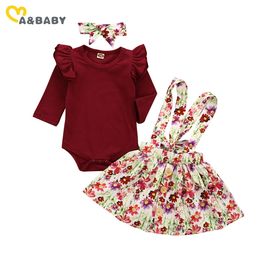 0-24M born Infant Baby Girl Clothes Set Autumn Long Sleeve Ruffles Romper Flower Skirts Outfits 210515