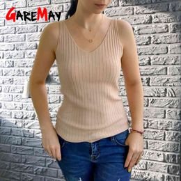 Strap Knitted Crop Top Women Sexy V-Neck Sleeveless Basic Tank 's Casual Underwear Plus Size Camis Female 210428