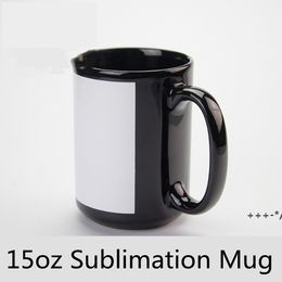 NEW15oz Sublimation Blank ceramics Mug with Round handle inner color Black surface Tumbler Colored Matte Clear walls Thermal seaway LLA11010