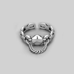 Cluster Rings 925 Sterling Silver Opening For Women Tibetan Resizable Chain S925 DIY Anti-Allergic Ladies