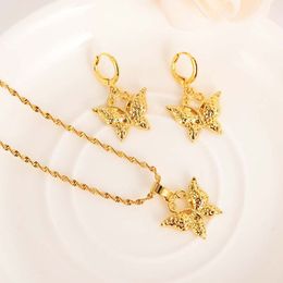 Pendant necklace earrings Cute butterfly 18k Solid G/F gold Jewellery sets husband or wife Wedding