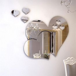 Wall Stickers 1 Set Silver 3D Creative Love Hearts Mirror Sticker Heart Decal For DIY Kids Room Home Decoration Party Wedding Decor