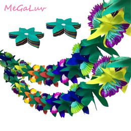 2set 3m Tissue Flower Leaves Luau Paper Garland Tropical Jungle Birthday Party Decorations Hawaiian Themed Party Supplies 210408