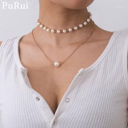 Chains Retro Baroque Pearl Necklace 2Pcs/Set Vintage Boho Gold Colour Chain Choker For Women Fashion Collar Jewellery