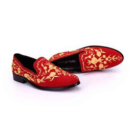 Dress Shoes Christia Bella Luxury Flower Embroidery Men Suede Leather Wedding Party Slip on Loafers Casual Flats 220223