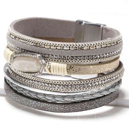 Bangle Charm Bracelets 2021 Women's Bohemian Multi-layer Braided with Crystal Accessories Leather