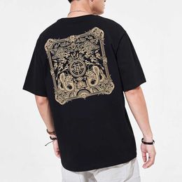 Chinese Dragon Embroidery T Shirt Men Street Fashion Brand Designer Cotton Half Short Sleeve T-shirt For Male Top Tee M-4XL 210527