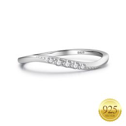 925 Sterling Silver Ring Wave Shape with Clear CZs Cubic Zirconia Polished Band for Women