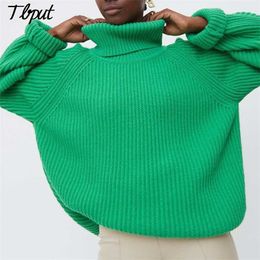 Women Turtleneck Thread Knitted Sweater Female Casual Long Sleeve Pullover Autumn Winter Lady Oversized Jumper 211018