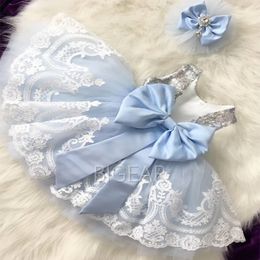 Blue Baby Toddler Girl Dresses with Silver Sequin Bodice Long Formal Wedding Flower Girl Dresses Pageant Gowns for Children Kids Clothing Couture