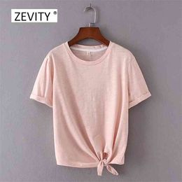 Fashion Women Short sleeve Candy Colour Knotted T-shirt Summer style Casual Pullover Clothing T029 210420