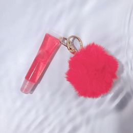 Lip Gloss 10 Piece 15ml Fruit Flavour Lipgloss Private Label Custom Logo Moisturising With Hairy Key Chain Wholesale