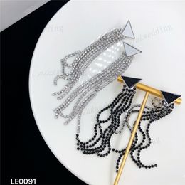 Diamond Tassel Earring Letter Printed Charm Simple Design Silver Plated Ear Pendant Triangle Badge Ears Stud