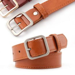 Belts 110x2.8cm Wide Leather Waist Strap Belt High Quality Women Gold Square Pin Metal Buckle Woman WaistbandBelts For Jeans