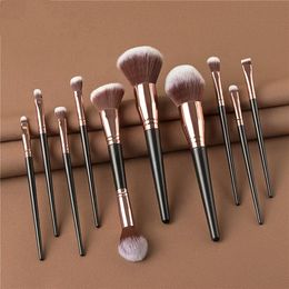 Makeup Brushes 10PC Brown High Quality Women Double Ended Vegan Make Up Brush Set Private Lable Custom Low Price Vendors