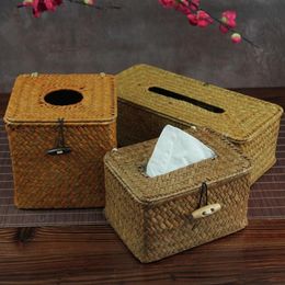 Tissue Boxes & Napkins Handmade Straw Rattan Weaving Box Cover For Paper Towel Handkerchief Napkin Holder Home Decorative Servilletero Case