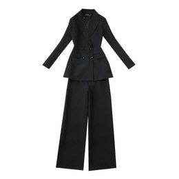 Women's elegant professional office pants suit Temperament Feminine Blazer Slim high-rise wide-leg in 210527