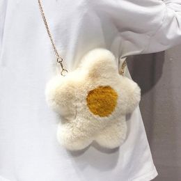 Evening Bags Ins Fashion Women Cute Plush Flower Pattern Crossbody Bag 2021 Chain Shoulder Girl Faux Fur Handbags And Purse