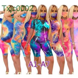 Women tracksuits Two Piece Set designer Tie Dye T Shirt Summer Printed Short Sleeve Shorts Outfits Fashion Casual Jogging Suits 7 styles