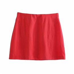 Women Summer Solid Mini A-Line Skirts ZA Back Zipper Linen Female Elegant Street OL Skirt Botton Clothing 210513