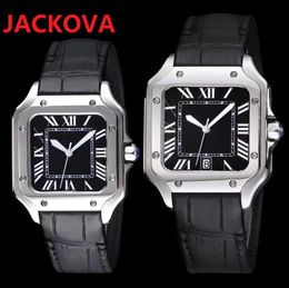 mens square roman designer quartz Watches women dress 904L steel case Genuine Leather Sapphire solid Clasp President Male Wristwatches