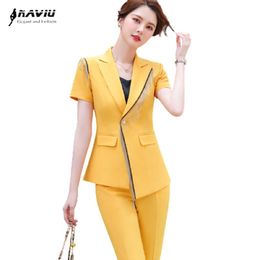 Women's Two Piece Pants Yellow Suits Women 2021 Summer Short Sleeve Fashion Temperament High End Formal Slim Blazer And Office Ladies Work W