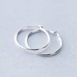Solid Sterling Silver Simple Plain Circle Hoop Earrings Jewelry A1290 & Huggie