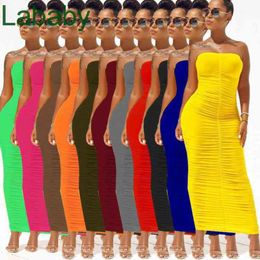 Women Dresses Long Maxi Dress Off Shoulder Bandeau Fashion Slim Pleated Summer Tight High Stretch Sexy Club Bodycon Pencil Skirt