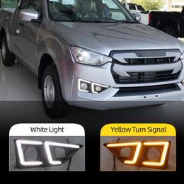 1 Set LED Daytime Running Light For Isuzu D-max 2020 2021 2022 with Yellow Turn Signal Relay Car LED DRL Day Light Fog lamp