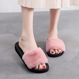 Indoor Shoes Women's Winter Leisure Plush Warm Non-slip Household Slippers Single Shoes Sandals Flats Woman Fur Flip Flops P0828