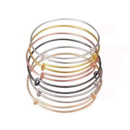 20pcs 65mm Gold/rhodium Plated Adjustable Wire Bracelets Expandable Wiring Bangle Bracelet for Women Children Diy Jewelry Gift Q0717