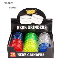 12pcs Herb Grinder with 3 layer Layers 60mm Smoking Accessories Plastic Tobacco Grinders for Smoke Pipes Acrylic In Stock