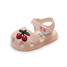 Baby Girl Sandals Summer Shoes Cute Cherry Princess Toddler Sandals Girl Flat Soft Sole Antiskid Infant Kids Shoes Pink 15-25# 210713