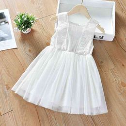 Girls Puffy Net Yarn Princess Dress Summer Baby White Wispy Empty Children Fashion Girl 210515