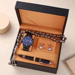 Wristwatches 5pcs/Set Men's Watch Sets Luxury Business Quartz Watches Cufflinks Pen Wristwatch For Women Husband Dad