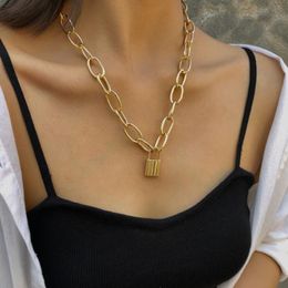 Lock Pendants Punk Necklaces for Women Gold Colour Hollow Chain Personality Female Neck Jewellery