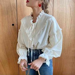 New Arrival Hollow Out Vintage Elegant Tops Women Shirt Solid Long Sleeve Korean Style Loose Blouses Blusas 210412