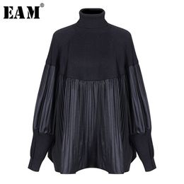 [EAM] Pelated Split Big Size Knitting Sweater Loose Fit Turtleneck Long Sleeve Women Pullovers Fashion Spring 1M877 210922