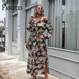 Autumn Winter Women Maxi Dress With Elastic Waist Floral Print Butterfly Sleeve Vacation Dresses Female Casual Vestido 210520